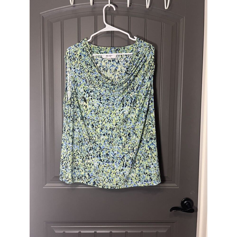 Jones Studio Blue Green Abstract Print Sleeveless Cowl Neck Size 22